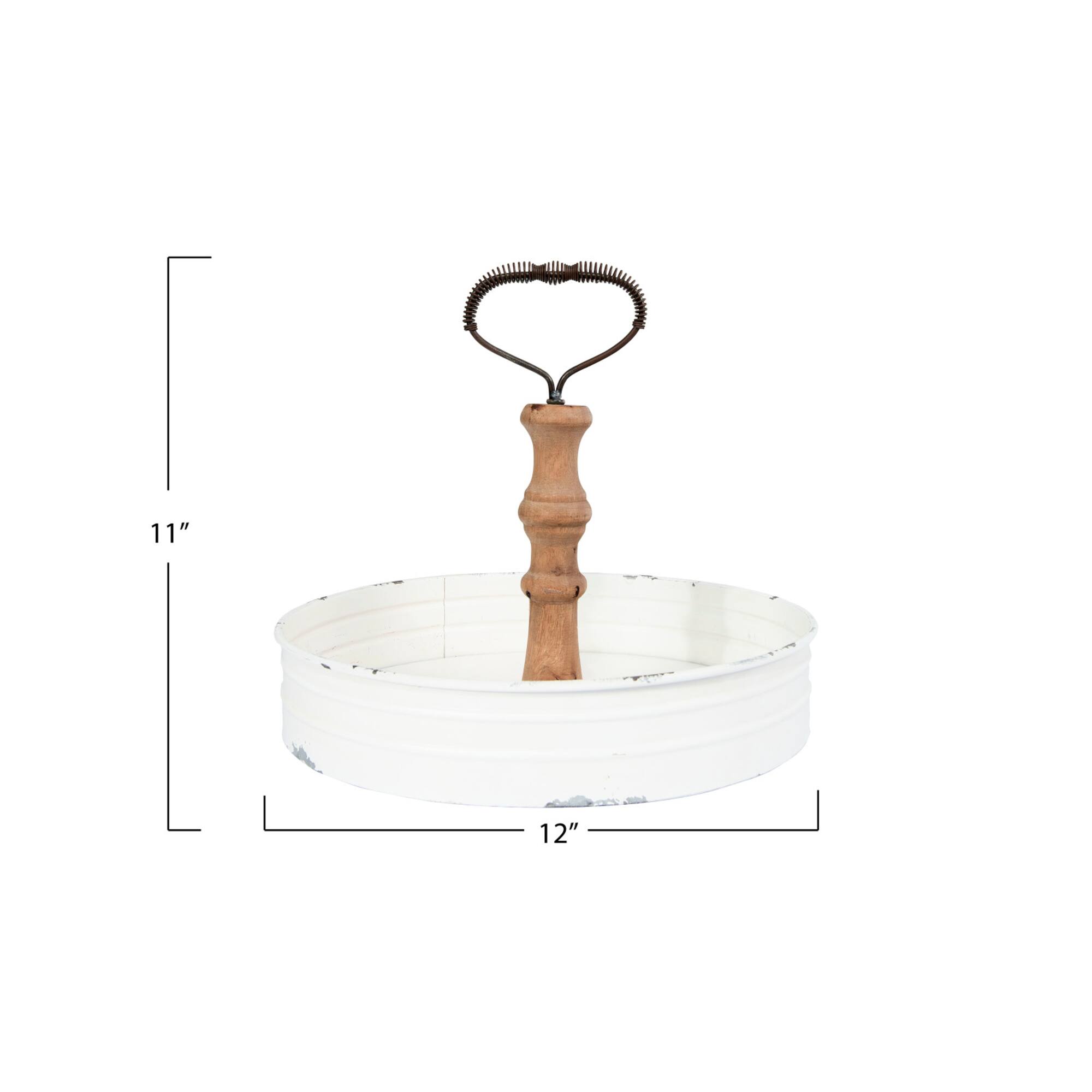 11" Round Metal & Wood Tray